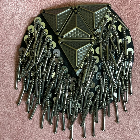 Stylish Blush Pink Crossbody Purse with Metal Tassel and Chain Strap - Small - Picture 5 of 7